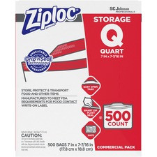 Ziploc Seal Top Quart Storage Bags - Medium Size - 1 quart - x 1.75 mil (44 Micron) Thickness - Clear - 500/Carton - 500 Per Box - Food