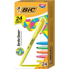 BIC Brite Liner Highlighters - Chisel Marker Point Style - Fluorescent Pink, Fluorescent Yellow, Fluorescent Blue, Fluorescent Green, Fluorescent Orange Water Based Ink - 1 / Set
