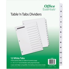 Avery B/W Print Table of Contents Tab Dividers - 12 x Divider(s) - 1-12 - 12 Tab(s)/Set - 8.5" Divider Width x 11" Divider Length - 3 Hole Punched - White Paper Divider - Black Paper, White Tab(s) - 1