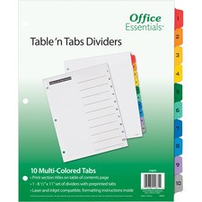 Avery Table 'N Tabs Numeric Dividers - 10 x Divider(s) - 1-10 - 10 Tab(s)/Set - 8.5" Divider Width x 11" Divider Length - 3 Hole Punched - White Paper Divider - Multicolor Paper Tab(s) - 1