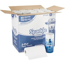 Sparkle Professional Series Premium Paper Towel Rolls - 2 Ply - 70 Sheets/Roll - White - Absorbent, Perforated - 30 / Carton
