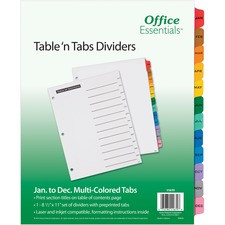 Avery Table 'N Tab Monthly Divider Set - 12 x Divider(s) - Jan-Dec - 12 Tab(s)/Set - 8.5" Divider Width x 11" Divider Length - 3 Hole Punched - White Paper Divider - Multicolor Paper Tab(s) - 1