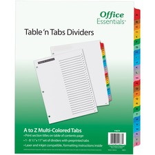 Avery A-Z Table 'N Tabs Dividers - 26 x Divider(s) - A-Z, Table of Contents - 26 Tab(s)/Set - 8.5" Divider Width x 11" Divider Length - 3 Hole Punched - White Paper Divider - Multicolor Paper Tab(s) - 1