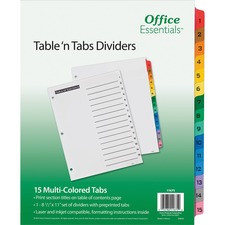 Avery Office Essentials Table 'n Tabs Dividers - 15 x Divider(s) - Printed Tab(s) - Digit - 1-15 - 15 Tab(s)/Set - 8.5" Divider Width x 11" Divider Length - Letter - 3 Hole Punched - White Paper Divider - Multicolor Tab(s) - 15 / Set
