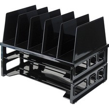 Officemate Tray/Sorter Combo - 5 Compartment(s) - 10.3" Height x 13.5" Width x 9.1" Depth - Desktop - Stackable - Black - 1 / Pack