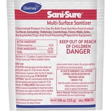 Sani-Sure Multi-Surface Sanitizer - Powder - 0.13 oz (0.01 lb) - Chlorine Scent - 100 / Carton - Yellow