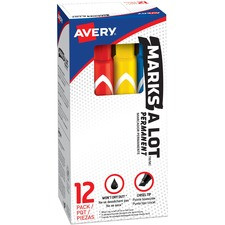 Avery Marks A Lot Permanent Markers - Large Desk-Style Size - Chisel Marker Point Style - Black, Blue, Orange, Green, Purple, Yellow - 12 / Set