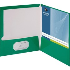 Business Source Letter Pocket Folder - 8 1/2" x 11" - 100 Sheet Capacity - 2 Internal Pocket(s) - Card Paper - Green - 25 / Box