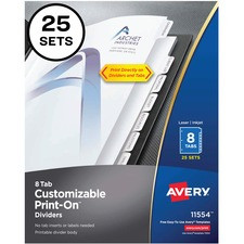 Avery Customizable Print-On Dividers - 200 x Divider(s) - 8 Print-on Tab(s) - 8 - 8 Tab(s)/Set - 8.5" Divider Width x 11" Divider Length - 3 Hole Punched - White Paper Divider - White Paper Tab(s) - 25 / Box