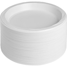 Genuine Joe 10-1/4" Large Plastic Plates - 125 / Pack - Disposable - Warm White - Plastic Body - 500 / Carton