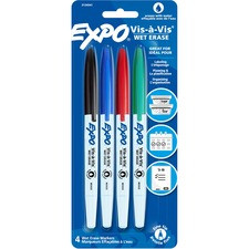 Expo Vis--Vis Wet-Erase Markers - Fine Marker Point - Multi - 4 / Pack