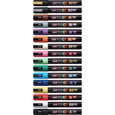 uni-ball Posca Paint Marker - Medium Marker Point - Beige, Black, Blue, Brown, Gold, Green, Gray, Light Blue, Light Green, Orange, Pink, ... Water Based, Pigment-based Ink - 16 / Pack