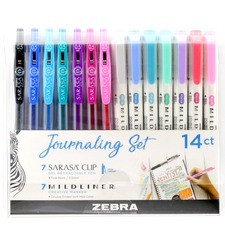 Zebra Pen Journaling Set Mildliner & Sarasa Clip Gel Pen and Highlighter Set - 1 mm Pen Point Size - Bullet, Chisel Marker Point Style - Multi Gel-based Ink - 14 / Pack