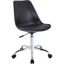 Lorell Plastic Shell Task Chair - Plastic, Polyurethane Seat - Chrome Frame - 5-star Base - Black - 1 Each