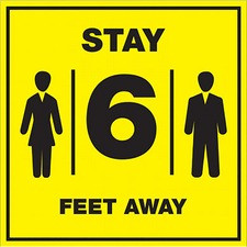 Lorell Stay 6 Feet Away Bright Yellow Sign - 1 Each - STAY 6 FEET AWAY Print/Message - 6" Width - Rectangular Shape - Bold Black Print/Message Color - Easy to Clean, Easy Installation - Acrylic - Bright Yellow