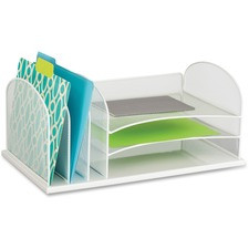 Safco Onyx 3 Tray/3 Upright Section Desk Organizer - 8.3" Height x 19.5" Width x 11.5" Depth - Desktop - White - Steel - 1 Each