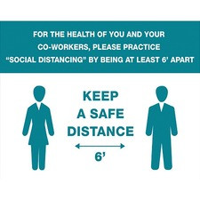 Lorell You/Co-Workers Please Keep 6' Apart Sign - 1 Each - You/Co-Workers Please Keep 6' Apart Print/Message - 8" Width - Rectangular Shape - Easy to Clean, Easy Installation - Acrylic - Green, White