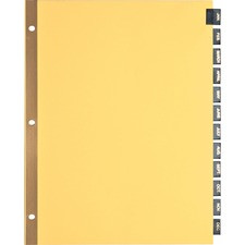 Business Source Monthly Black Leather Tab Index Dividers - 12 Printed Tab(s) - Month - January-December - 8.5" Divider Width x 11" Divider Length - Letter - 3 Hole Punched - Buff Paper Divider - Black Leather Tab(s) - 12 / Set