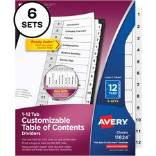 Avery Ready Index 12-tab Custom TOC Dividers - 72 x Divider(s) - 1-12, Table of Contents - 12 Tab(s)/Set - 8.5" Divider Width x 11" Divider Length - 3 Hole Punched - White Paper Divider - White Paper Tab(s) - 6