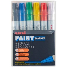 uni-ball Uni-Paint PX-20 Oil-Based Medium Point Marker - Medium Marker Point - Blue, Red, Green, Yellow, Black, White, Silver, Gold, Violet, Pink, Light Blue, ... Oil Based Ink - White Barrel - 12 / Set
