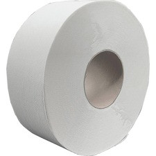 Genuine Joe Jumbo Jr Dispenser Bath Tissue Roll - 2 Ply - 3.50" x 100 ft - 8.88" Roll Diameter - White - Fiber - Sewer-safe, Septic Safe - For Bathroom - 12 / Carton