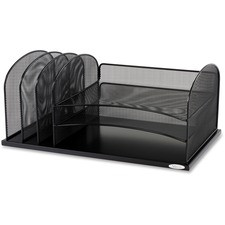 Safco Onyx 3 Tray/3 Upright Section Desk Organizer - 5 Compartment(s) - 8.3" Height x 19.5" Width x 11.5" Depth - Desktop - Black - Steel - 1 Each