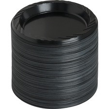 Genuine Joe Round Plastic Black Plates - Black - Plastic Body - 125 / Pack