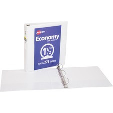 Avery Economy View Binder - 1 1/2" Binder Capacity - Letter - 8 1/2" x 11" Sheet Size - 275 Sheet Capacity - Round Ring Fastener(s) - 2 Internal Pocket(s) - Vinyl, Chipboard - White - Sturdy, Exposed Rivet - 4 / Bundle