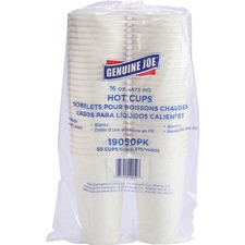 Genuine Joe Disposable Hot Cup - 50 / Pack - 16 fl oz - 20 / Carton - White - Coffee, Hot Drink