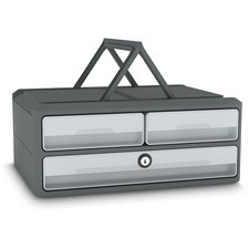 CEP MoovUp Secure Drawer Module - 3 Drawer(s) - 10.8" Height x 14.6" Width x 5.7" Depth - Desktop - Locking Drawer, Handle, Stackable, Key Locked - 100% Recycled - Dark Red, Light Gray - Polystyrene - 1 / Carton
