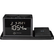 OttLite Wireless Charging Organizer Clock - 10.4" x 4.9" - 1 / Each - Black
