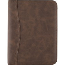 At-A-Glance Brown Zipcase Desk Binder Starter Set - 5 1/2" x 8 1/2" Sheet Size - 7 x Ring Fastener(s) - Imitation Leather - Brown - Refillable, Rugged, Zipper Closure, Storage Pocket, Notepad, Pen Loop - 1 Each