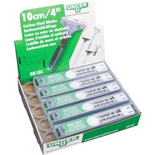 Unger 4" Replacement Scraper Blades - 4" Length x 15 mil Thickness - Scraper Style - Double-edged - Carbon Steel - 10 / Pack - Silver