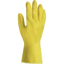 ProGuard Flock Lined Latex Gloves - Medium Size - Yellow - Chemical Resistant, Abrasion Resistant, Embossed Grip - For Janitorial Use, Healthcare Working - 24 / Pack - 18 mil Thickness - 12" Glove Length