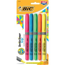 BIC Brite Liner Grip Highlighters - Chisel Marker Point Style - Assorted - 5 / Set
