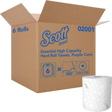 Kimberly-Clark Professional Essential High-Capacity Hard Roll Paper Towels for Scott Essential Dispenser - 8" x 950 ft - White - Nonperforated, Absorbent, Hygienic - 6 / Carton