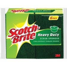Scotch-Brite Heavy-Duty Scrub Sponges - 2.8" Height x 4.5" Width x 0.6" Depth - 6/Pack - Green