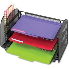 Safco Onyx 1 Upright/3 Tray Mesh Desk Organizer - 1 Pocket(s) - 8" Height x 17.3" Width x 9" Depth - Desktop - Black - 1 Each