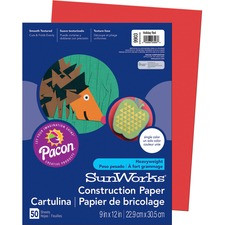 SunWorks Construction Paper - Multipurpose - 9"Width x 12"Length - 50 / Pack - Holiday Red