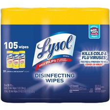 Lysol Disinfecting Wipes 3-pack - Wipe - Lemon Scent - 35 / Canister - 12 / Carton - White
