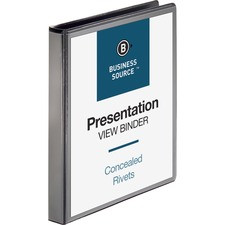Business Source Round Ring Standard View Binders - 1" Binder Capacity - Letter - 8 1/2" x 11" Sheet Size - 225 Sheet Capacity - Round Ring Fastener(s) - 2 Pocket(s) - Vinyl - Black - 11.20 oz - Clear Overlay, Non Locking Mechanism - 1 Each