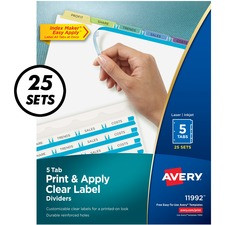 Avery Index Maker Index Divider - 125 x Divider(s) - Print-on Tab(s) - 5 - 5 Tab(s)/Set - 8.5" Divider Width x 11" Divider Length - 3 Hole Punched - White Paper Divider - Multicolor Paper Tab(s) - 25 / Box