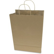 COSCO Premium Large Brown Paper Shopping Bags - 12" Width x 17" Length - Kraft - Paper - 50/Box - Shopping