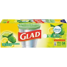 Glad Small Kitchen Drawstring Trash Bags - Febreze Sweet Citron & Lime - 4 gal - Green - 34/Box - Home Office, Bathroom, Kitchen, Laundry
