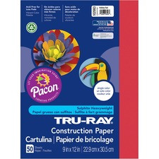Tru-Ray Heavyweight Construction Paper - 12"Width x 9"Length - 50 / Pack - Holiday Red - Sulphite