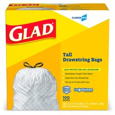 CloroxPro Glad ForceFlex Tall Kitchen Drawstring Trash Bags - 13 gal - White - 4/Carton - 100 Per Box - Kitchen, Office