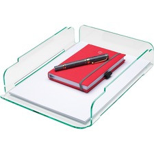 Lorell Single Stacking Letter Tray - Desktop - Durable, Lightweight, Non-skid, Stackable - Clear, Green - Acrylic - 1 Each