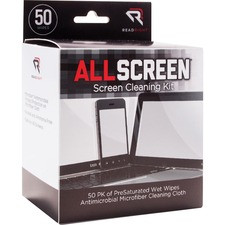 Advantus Read/Right Screen Cleaning Kit - For Display Screen - Alcohol-free, Ammonia-free, Reusable, Antimicrobial, Anti-bacterial, Prevents Germs - MicroFiber - 50 / Box - Assorted