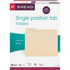 Smead 1/3 Tab Cut Letter Recycled Top Tab File Folder - 8 1/2" x 11" - 3/4" Expansion - Top Tab Location - Left Tab Position - Manila - Manila - 10% Recycled - 100 / Box