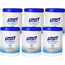PURELL Sanitizing Wipes - White - Ethyl Alcohol - Lint-free, Durable, Textured, Individually Wrapped - For Travelling, Food Service, Healthcare, Hospitality, General Purpose, Hand - 270 Per Canister - 6 / Carton